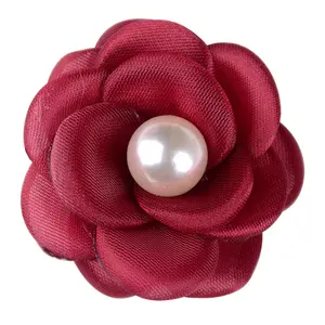 Factory bead handmade flower silk rose flower 5cm Chiffon Decorative flower for wedding dress