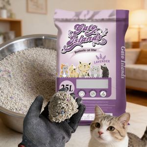 Litière pour chat OEM, 99 % sans poussière, contrôle des odeurs, jetable aux toilettes, lavande, hautement absorbante, forte absorption, boules sphériques, bentonite - Product Image 1