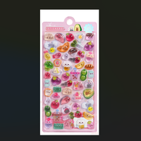 Pegatinas Decorativas 3D de Epoxi con Alto Brillo Transparente, Calcomanías en Relieve de Burbujas con Diseños de Dibujos Animados de Bosque, Oso, Pingüino y Frutas para Cuadernos, Tazas y Adornos