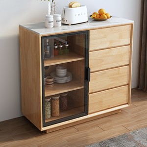 Modern <b>Sideboard</b> With Glass Doors Walnut Color Multifunctional Storage Cabinet For Dining Room - Product Image 3