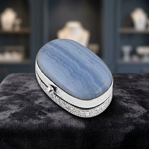 Perles ovales en agate bleue, plaquées argent 925, apprêts pour bijoux, cabochon plat de forme ronde - Product Image 3