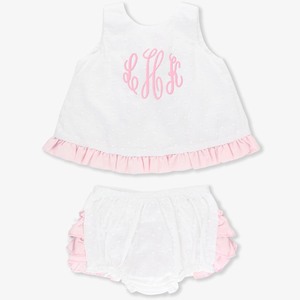 Thêu bé nơ màu hồng phù hợp với quần áo cotton sơ sinh bé gái Thụy Sĩ Dot Swing Top và bloomer Set - Product Image 2