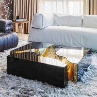 Table basse rectangulaire moderne de luxe noire et or, mobilier de maison en métal, table basse centrale unique en acier inoxydable pour salon