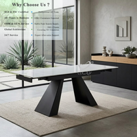 Table à manger moderne minimaliste en céramique avec plateau en pierre frittée OKAY, extensible, pour la décoration intérieure, utilisation quotidienne, support stable, pour la salle à manger