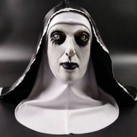 Masque de Nonne Sinistre en Latex avec Capuche en Tissu Cousu, Visage de Spectre Pale, Yeux Ternis Foncés, Accessoire de Cosplay d'Halloween en Gros
