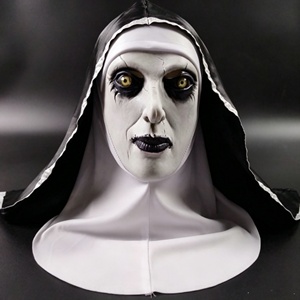 Máscara de látex de monja sinistra al por mayor con capucha de tela cosida, rostro pálido como de fantasma, ojos oscuros manchados, accesorio de cosplay para Halloween - Product Image 5