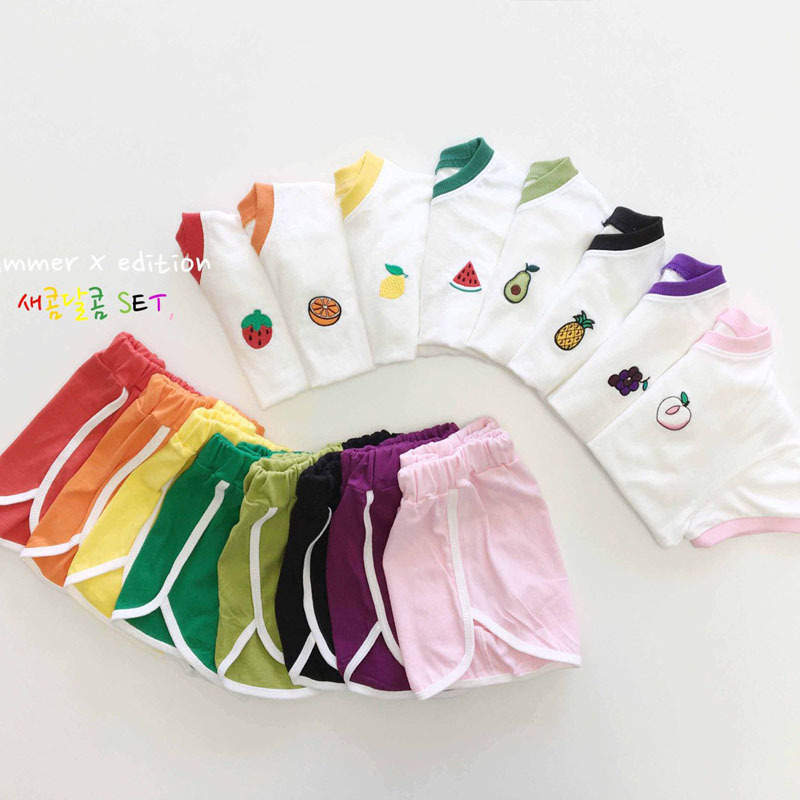 Летний стильный комплект с мультяшными фруктами, футболка и шорты, комплект из двух предметов