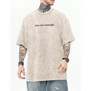เสื้อยืดโอเวอร์ไซส์ผู้ชาย FOXA ลายกราฟิก You Are Enough สร้างแรงบันดาลใจ แขนสั้น ผ้าคอตตอนเจอร์ซีย์ 100% เป็นมิตรต่อสิ่งแวดล้อม - Product Image 2