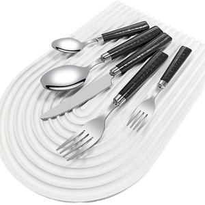 Ensemble de couverts de table occidentaux en acier inoxydable poli miroir, style élégant, manche en cuir de palais, couteau, fourchette, cuillère - Product Image 1