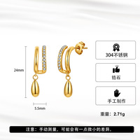 Pendientes de Aro en Forma de C de Doble Capa con Circonitas y Baño de Oro en Acero Inoxidable para Mujer, con Colgante de Gota de Agua, Joyería Moderna para Fiestas