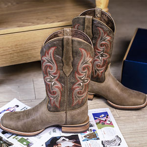 Bottes de Cowboy Classiques pour <span class=keywords><strong>Femme</strong></span>, en Cuir Véritable, Montées Goodyear, Bout Carré, Bottines Plates Style Western - Product Image 3