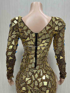 NOVANCE Y2599-C femmes tissu nouveau Sexy haute fente scintillant miroir paillettes or robe hiver femme robes <span class=keywords><strong>avec</strong></span> longue traîne élégante - Product Image 6