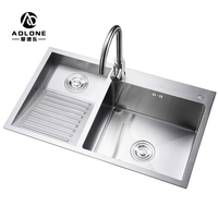 Évier de cuisine en acier inoxydable avec planche à laver intégrée, double bac, pour la lessive, idéal pour la maison, les appartements et les projets, également utilisable comme évier à shampoing