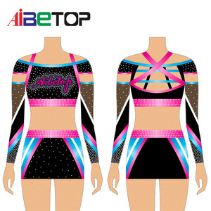 Rose <strong>pink</strong> Girls Cheerleading Uniforms With <strong>Skirts</strong> High Quality Kids Cheerleading Garments