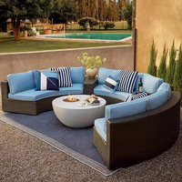 Conjunto de Muebles de Jardín de Mimbre Sintético en Forma de Media Luna para Exteriores, Sofá de Mimbre Sintético Semicircular, Muebles de Jardín de Mimbre