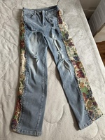 Mode Streetwear Automne Hiver Ensemble Deux Pièces Jean Coordonné avec Veste en Jean et Pantalon, Patchwork Floral pour Femme