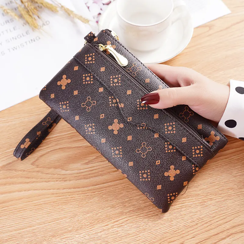 2021 new fashion printed female bag clutch leather mobile phone bag ladies coin purse clutch purse girls retro clutch bag