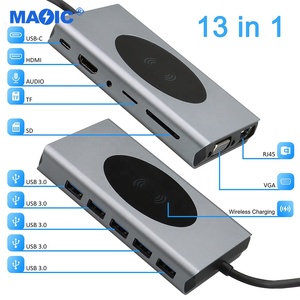 Software de hardware de computadora tipo C a carga inalámbrica <span class=keywords><strong>4K</strong></span> <span class=keywords><strong>HDMI</strong></span> 1080P VGA 1000M RJ45 USB 3,0 adaptador de concentrador USB 13 en 1 concentrador USB C - Product Image 2