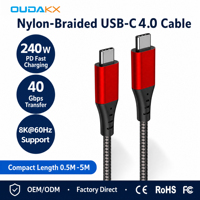 Câble USB-C long à angle droit 1M 0.5M 40 Gbps, sortie vidéo 8K, charge rapide PD 240W, E-Marker, cordon tressé durable Type C avec logo