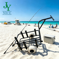 Chariot de pêche de plage robuste en acier au carbone avec pneus tout-terrain en PU de 9 pouces et 8 porte-cannes pour le camping, les pique-niques et les activités de plein air