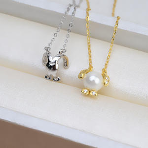 Juego de Anillos Abiertos de Plata S925 con Diseño de Perro del Zodiaco, Collar de Cadena Vacía con Perla 6-7, Accesorios para DIY, Incrustaciones 1351, Conjuntos de Joyería de Moda - Product Image 3