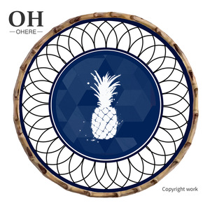 Assiette ronde en porcelaine fine Ohere Pineapple avec cadre en bambou, vaisselle pour cuisine occidentale, décoration d'intérieur, coffret cadeau - Product Image 2