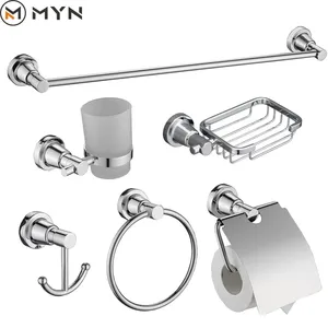 6pcs Hotel Exclusive Stainless Steel Towel Rack Set Wall Mounted Matte Black Silver Bathroom Accessories Set