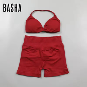 Completo Sportivo da Donna in Nylon Opaco ad Alta Elasticità con Reggiseno a Schiena Aperta, Top con Scollo a V e Leggings a Tre Pezzi - Product Image 4