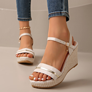 Women Wedge Open-Toe Thick-Soled Sandals Summer New European American Style <b>Large</b> Platform Roman Sandals - Product Image 1