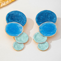 Boucles d'oreilles pendantes multicercles superposées en émail bleu menthe, style rétro océanique, pour femmes, fabrication OEM/ODM de bijoux fantaisie
