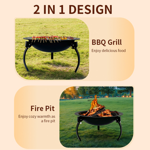 Regalo di festa in stile moderno giardino ciotola del fuoco portatile gambe pieghevoli campeggio barbecue Grill pozzo del fuoco con la copertura - Product Image 3