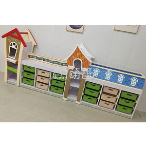 Organisateur de <span class=keywords><strong>rangement</strong></span> de jouets Moetry armoire de jouets en bois pour enfants avec plateau fourre-tout maison à thème - Product Image 2