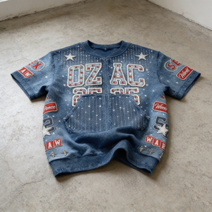 Kaos Pria Oversize Model Kotak Bahan Katun 100% Sablon DTG Grafis Efek Sun Faded Acid Wash Bertabur Rhinestone Distressed - Product Image 1