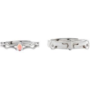 Princess And Knight Crown Open Top Couple Rings Simple Moonstone Adjustable Diamond Setting For Men And Women - Product Image 5