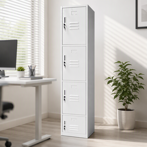 White 4-Compartment Metal <b>Locker</b> with Key Lock and Recessed Handle for Office Storage - Product Image 2