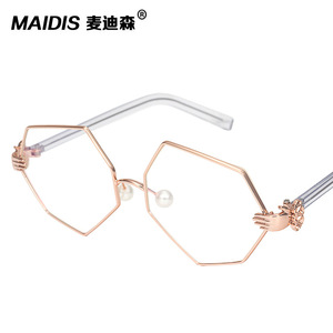 Maidis Hexagonal Eyeglasses Frames Gold Pearl Nose Pads Women Fashionable Full Frame Glasses - Product Image 1