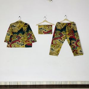 Conjunto de Pijama Floral Estampado a Mano para Mujer - Ropa de Dormir de Algodón Artesanal, Ropa de Verano Bohemia y Regalo de Loungewear - Product Image 4