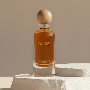 Modern Design <b>Empty</b> 55ml Eco-friendly clear Crimp Perfume Glass <b>Bottle</b> with Golden/Black Color Font Wooden Lid - Product Image 2