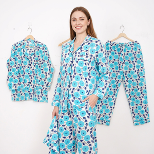 Conjunto de Pijama Elegante de Verano para Mujer, con Estampado Floral, 100% Algodón, Suave y Transpirable, con Cintura Elástica y Mangas Largas - Product Image 1