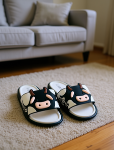 Ciabatte La Gran H con Stampa Mucca, in EVA Antiscivolo, per Casa, Tutte le Stagioni, Design Cartoon, Punta Aperta, Bianche - Product Image 2