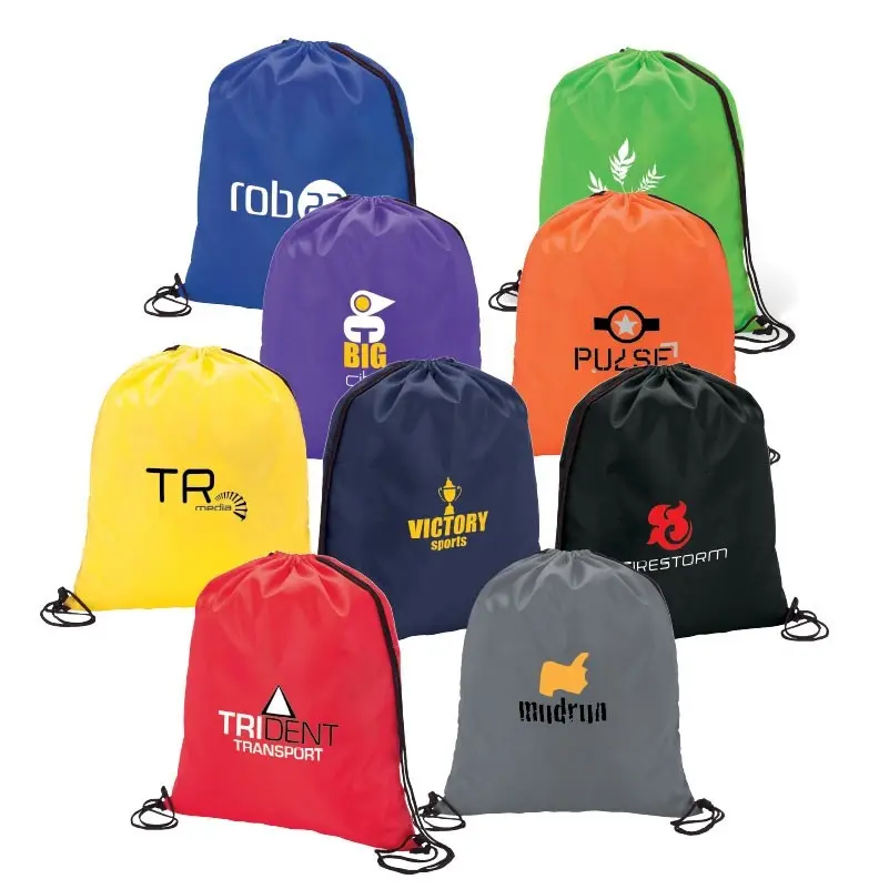 Drawstring Gym Bag с Custom Logo, Polyester, Nylon, Waterproof, Wholesale, Promotional
