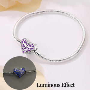 Copper Silver Plated Glow in the Dark Heart Enamel <b>Snake</b> <b>Chain</b> <b>Bracelet</b> Fit European Charm Beads - Product Image 2