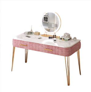 <strong>Make</strong> <strong>up</strong> <strong>Vanity</strong> Table with Marble Top Round Mirror Velvet Dressing Desk Bedroom Furniture - Product Image 6
