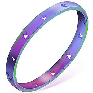 Brazalete chapado en oro de 18 quilates a la moda, elegante pulsera de acero inoxidable ahueca hacia fuera estrellas, joyería para mujeres para regalos, bodas - Product Image 6