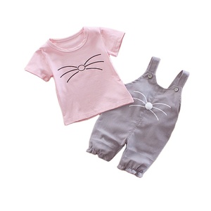 Conjuntos de Ropa para Recién Nacidos, Trajes de Pantalones con Tirantes para Bebés Niñas con un Bonito Diseño de Gato, Venta al por Mayor - Product Image 1