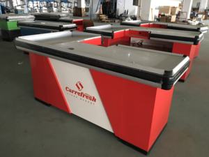 طاولة صرافة من الفولاذ المقاوم للصدأ بمظهر أنيق طاولة بيع البقالة طاولة صرافة سوبرماركت - Product Image 6