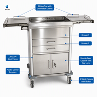 Chariot médical en acier inoxydable BT-SET008, chariot utilitaire de traitement, chariot à instruments d'hôpital avec 4 roues silencieuses CE