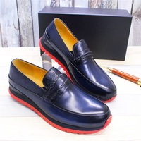 Chaussures en cuir véritable pour hommes, style italien, mocassins décontractés, semelle en caoutchouc rouge, faciles à porter, confortables, à enfiler.