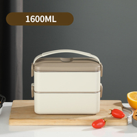 Boîte à lunch Bento en acier inoxydable 1600 ml, double couche, 2 compartiments, isotherme, anti-fuite, avec poignée en silicone