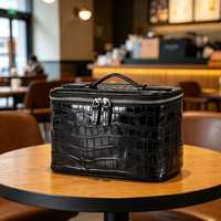 Sac Organisateur en PU Motif Crocodile, Bestseller Transfrontalier, Trousse de Maquillage à Fermeture Éclair avec Miroir, Extensible, Grande Capacité, Sac à Main Portable